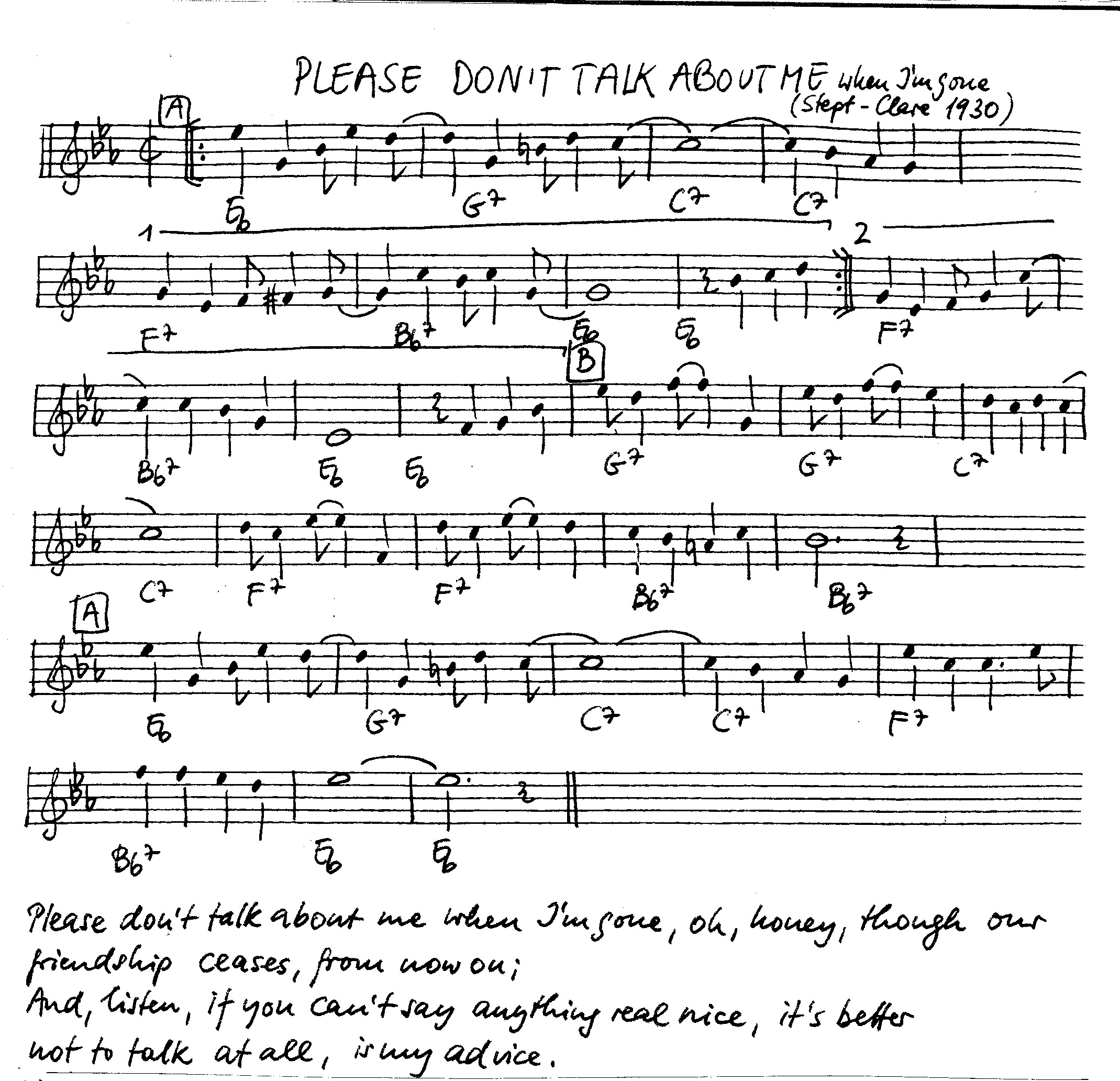 please don't talk about me leadsheet – book us for your next 20s or gatsby event